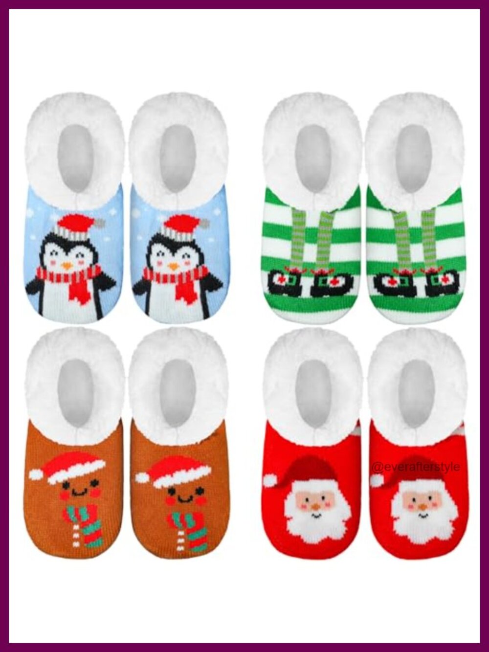 Fuzzy Sherpa Lined Slipper Socks Non Slip Christmas Women 4 Pair